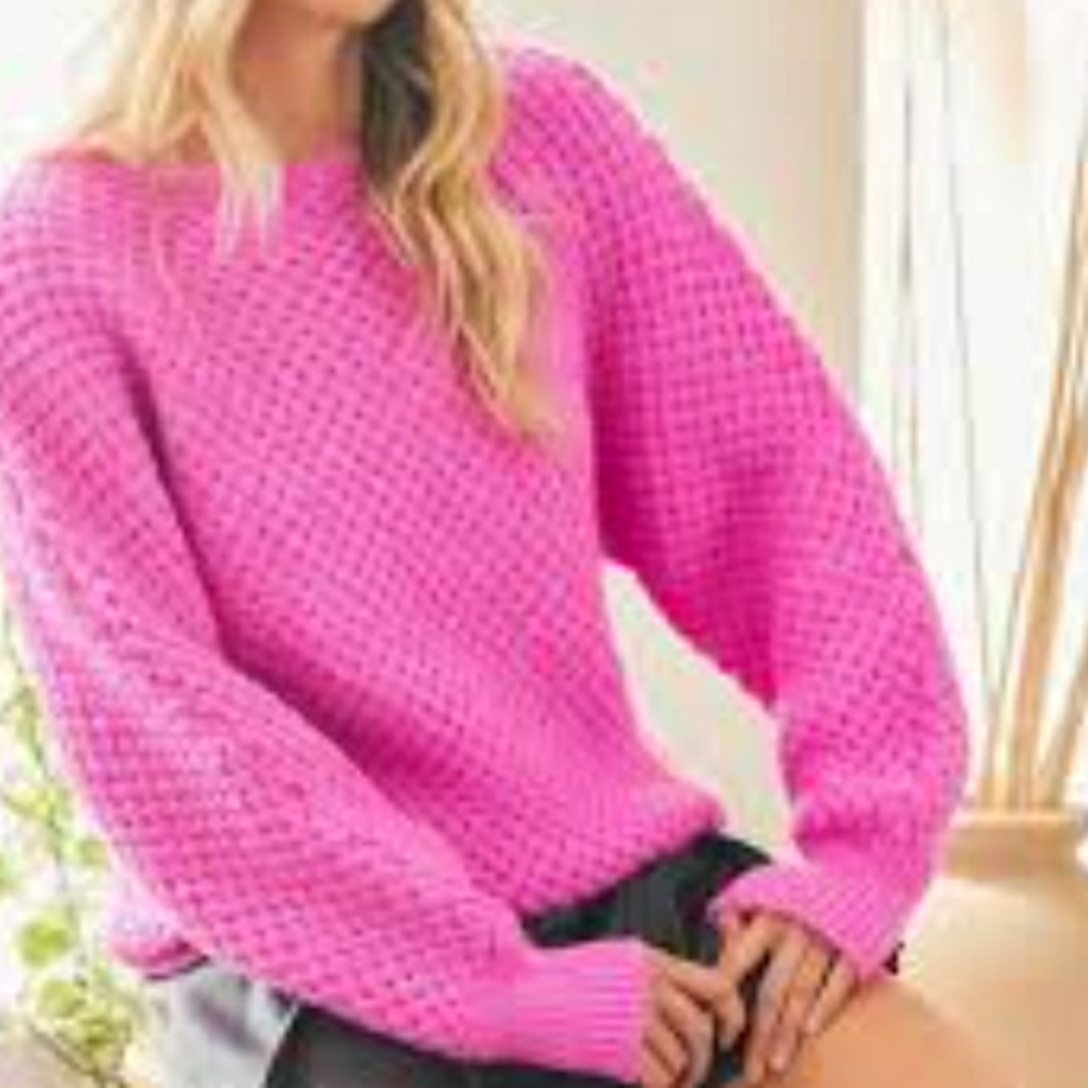 Bluivy Women's Vibrant Pink Boatneck Cowl Knit Vibrant Pink Sweater Like New